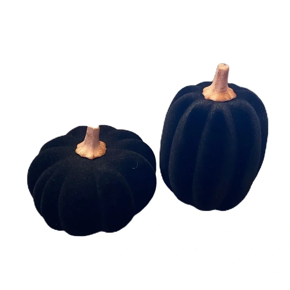 Flocked Pumpkin Set Black 18” Tall Halloween Decor NEW